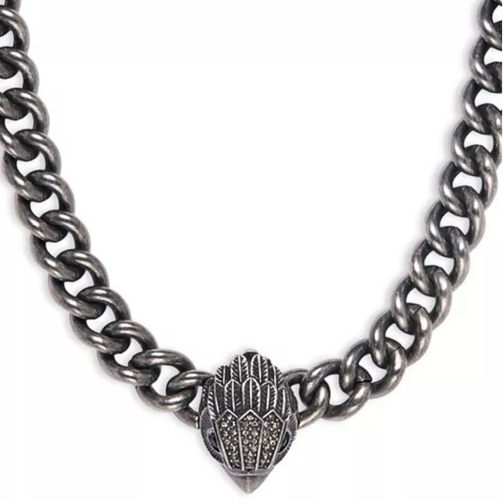 Kurt Geiger Pavé Signature Silver Eagle Chain Link Pendant Necklace, 16-18”, NWT